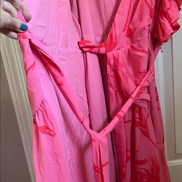 Anthropologie Hutch Beck Ruffled V-Neck Wrap Midi Dress floral pink size XL - Picture 7 of 12